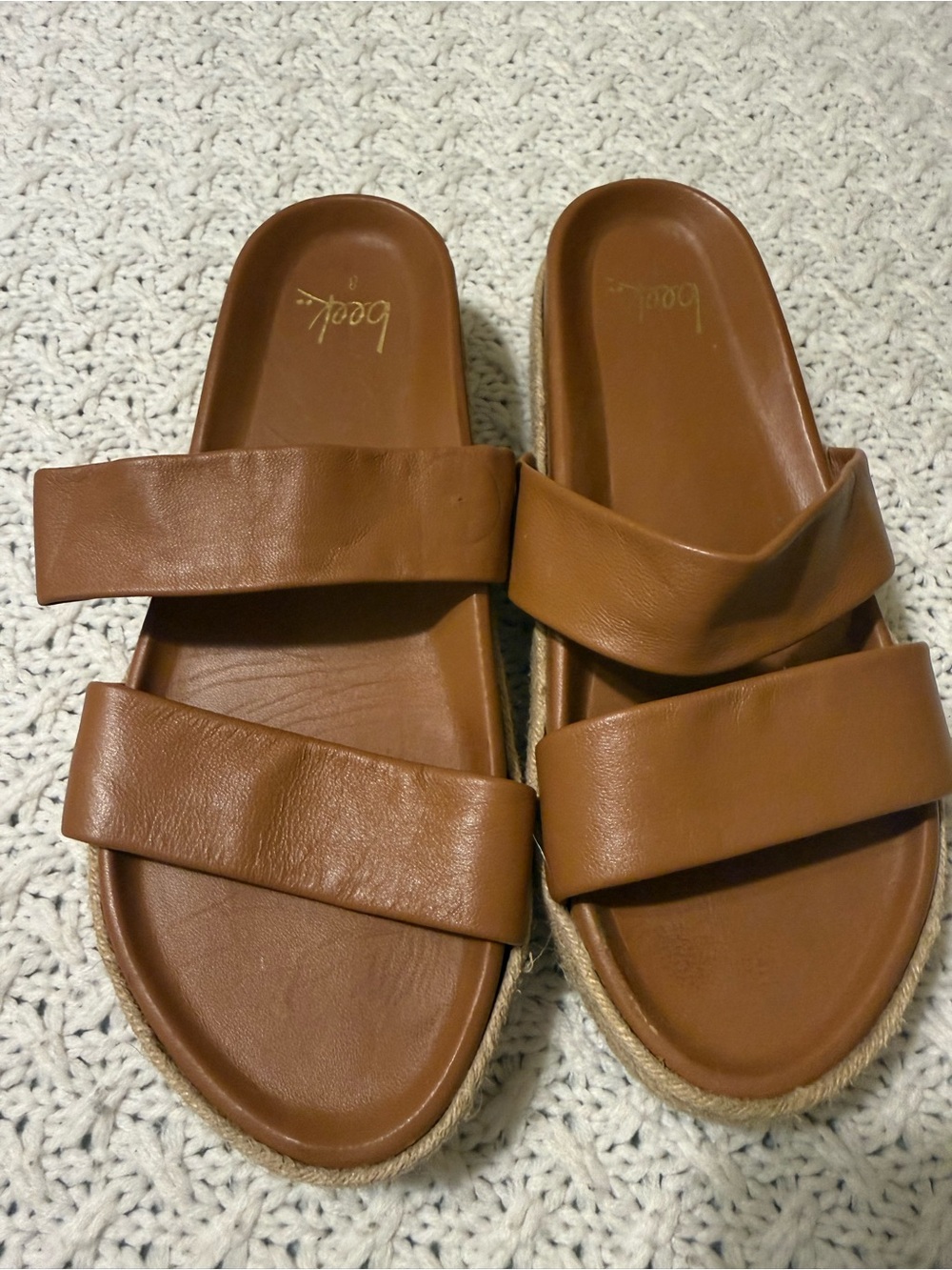 beek Women's Double Strap Slide Sandals in Cognac Brown size 8